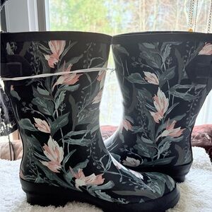 Floral Black Women's Rain Boots